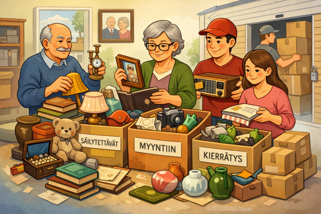 Perikunta ja kuolinpesä: tavaroiden lajittelu ja varastointi